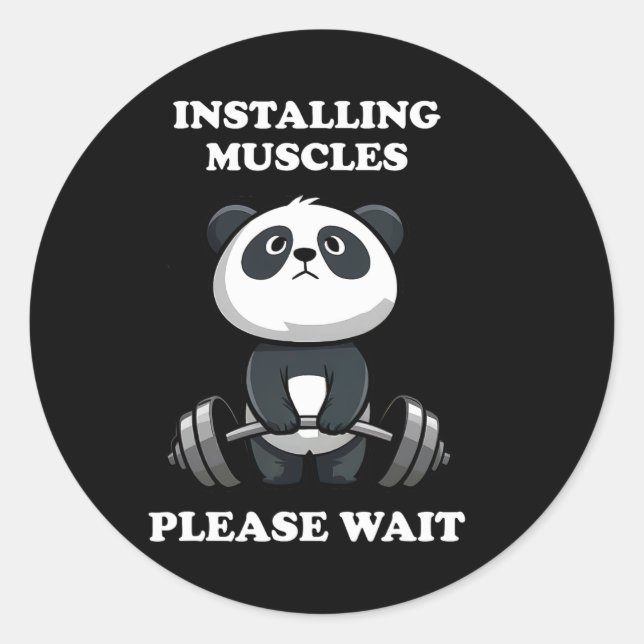 Sticker Rond Installation Muscles Veuillez Attendre Gym Gym Pan (Devant)