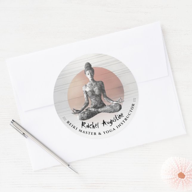 Sticker Rond Instructeur de méditation Yoga Reiki Master Lotus  (Enveloppe)