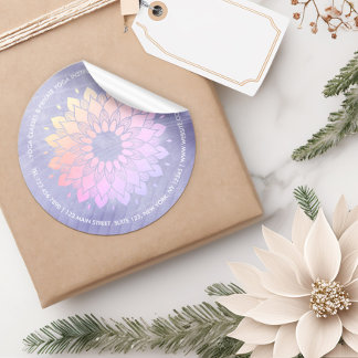 Sticker Rond Instructeur de Yoga violet Rose Gold Mandala