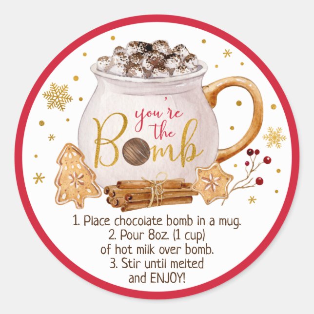 Sticker Rond Instruction sur la bombe à chocolat chaud (Devant)