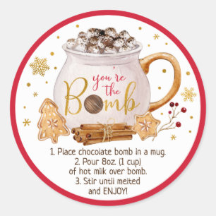Sticker Rond Instruction sur la bombe à chocolat chaud