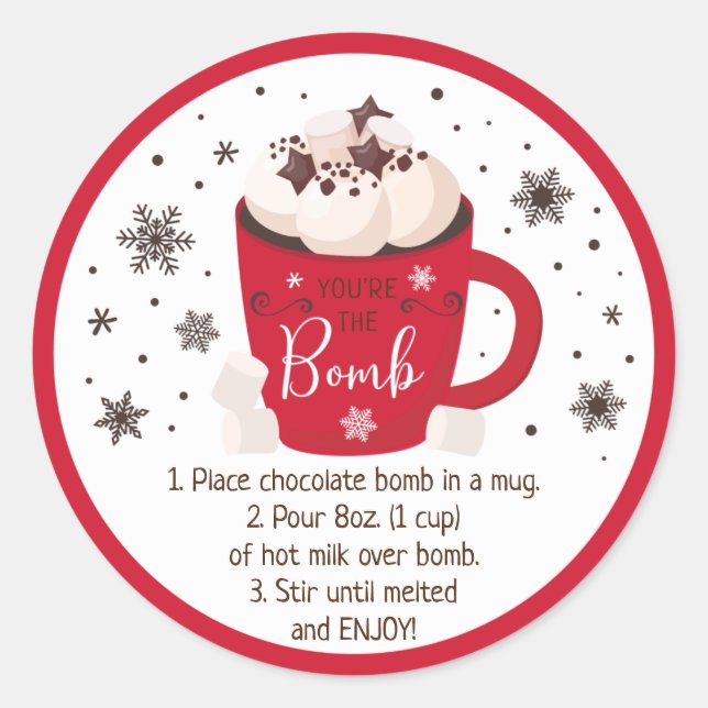 Sticker Rond Instruction sur la bombe à chocolat chaud (Devant)