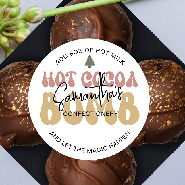 Sticker Rond Instructions Festif Festif de Fête Retro (Ho Cocoa Bomb Stickers in festive colors, perfect for your hot chocolate bombs)