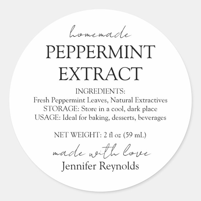 Sticker Rond Instructions pour l'extraction de la menthe poivré (Devant)
