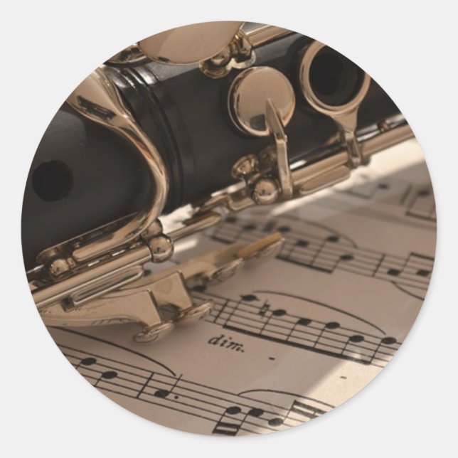 Sticker Rond Instrument de musique Clarinet avec notation (Devant)