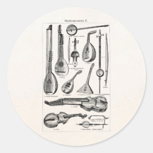 Sticker Rond Instruments de musique à cordes de violon vintage