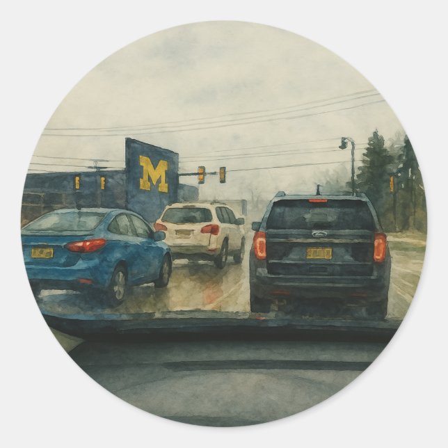 Sticker Rond Intersection Arbor Rainy Ann, aquarelle Big House (Devant)