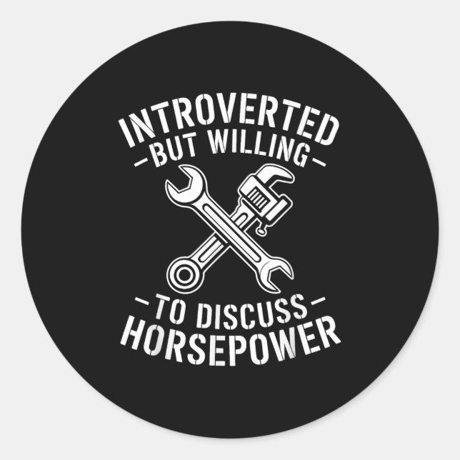 Sticker Rond Introvert Horsepower Cote Humour mécanique de clé (Devant)