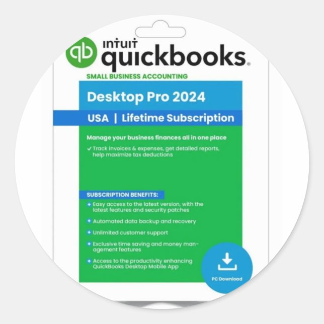 Sticker Rond Intuit Quickbooks Desktop Pro Edition 2024 Pour 3  (Devant)