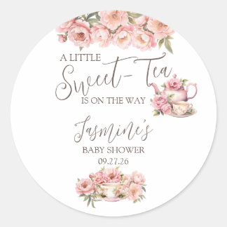 Sticker Rond Invitation à la Baby Shower Tea Party pour Bébé Fi