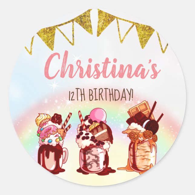 Sticker Rond Invitation à l'anniversaire de Milkshake fou (Devant)