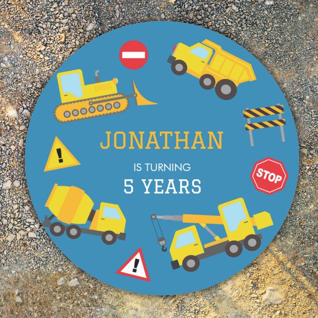 Sticker Rond Invitation à l'anniversaire du camion de vidange d (Créateur téléchargé)