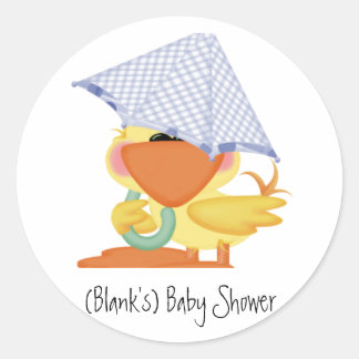 Sticker Rond Invitation baby shower-Bleu Canard/Quackup