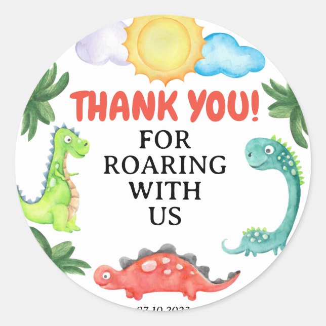 Sticker Rond Invitation d'anniversaire de Dinosaur (Devant)
