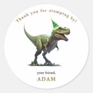 Sticker Rond Invitation d'anniversaire de dinosaure, Anniversai