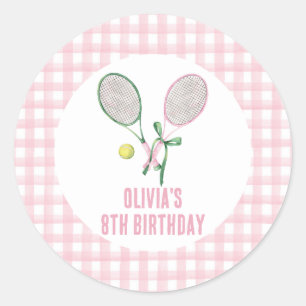 Sticker Rond Invitation d'anniversaire de tennis à carreaux pré
