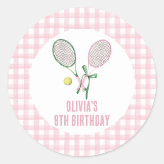 Sticker Rond Invitation d'anniversaire de tennis à carreaux pré