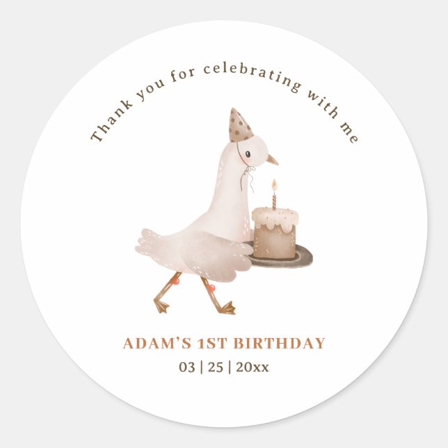 Sticker Rond Invitation d'anniversaire d'une oie sotte, Goose 1 (Devant)