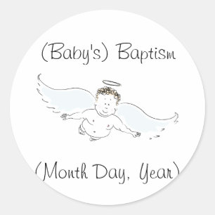 Sticker Rond Invitation de baptême d'ange de bébé de vol