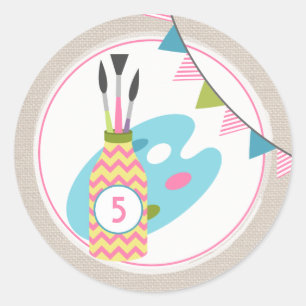 Sticker Rond Invitation de fête d'anniversaire de peinture