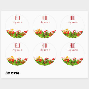 Sticker Rond Invitation de fête de vacances HELLO nom tags
