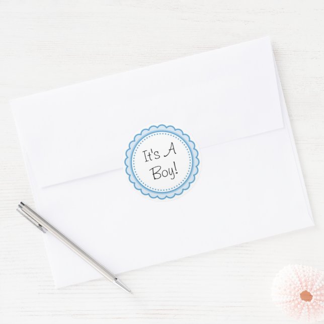 Sticker Rond Invitation de fête pour bébé garçon thème bleu (Enveloppe)
