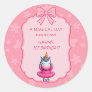 Sticker Rond Invitation Dreamy Unicorn Ballerina