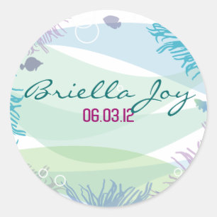 Sticker Rond Invitation du Bat mitzvah Ocean Sea Life