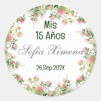 Sticker Rond Invitation Floral Quinceañera