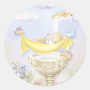 Sticker Rond Invitations Baptême garçon