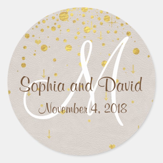 Sticker Rond Invitations pour mariages | Monogramme Gold Confet (Devant)