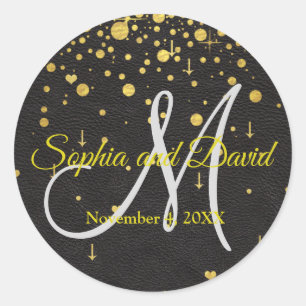 Sticker Rond Invitations pour mariages Monogramme Gold Confet
