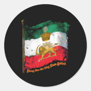 Sticker Rond Iraniens Drapeau Avec Pahlavi Couronne Soleil Et L