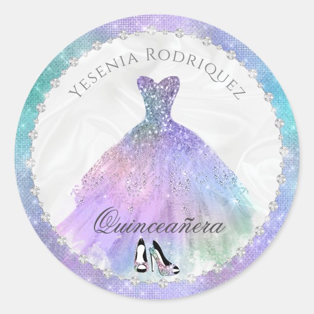 Sticker Rond Iridescente Diamond Sparkle Glam Quinceañera (Devant)