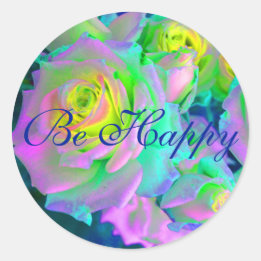 Sticker Rond Iridescente esthétique Roses précoces Soyez heureu