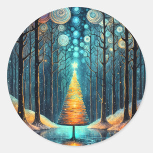 Sticker Rond Iridescente Holiday Dream 🎄 brillant sapin de Noë
