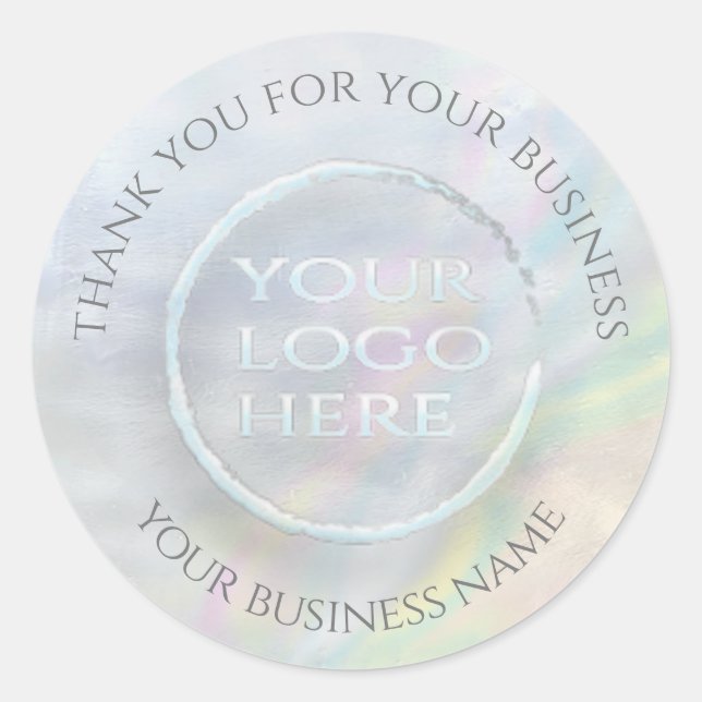 Sticker Rond Iridescente perle holographique votre logo merci (Devant)