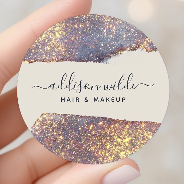 Sticker Rond Iridescente Purple Gold Glam Parties scintillant (Créateur téléchargé)