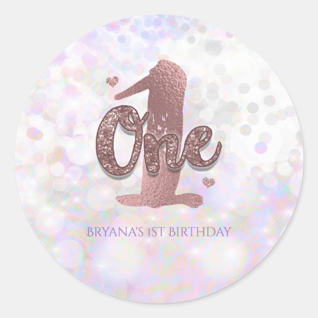 Sticker Rond Iridescente Sparkle Un 1er Anniversaire Fête Favor (Devant)