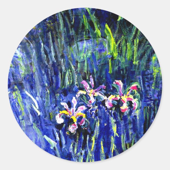 Sticker Rond Irises, célèbre peinture florale de Claude Monet, (Devant)