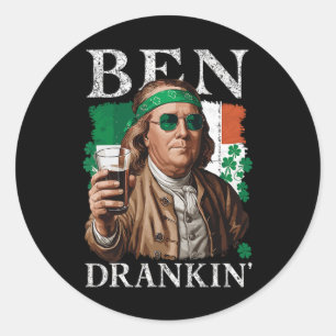 Sticker Rond Irish Ben Drankin Beer - St Pattys Hommes Et Femme