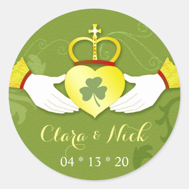 Sticker Rond Irish Elegance Gold & Green Wedding Favoriser (Devant)
