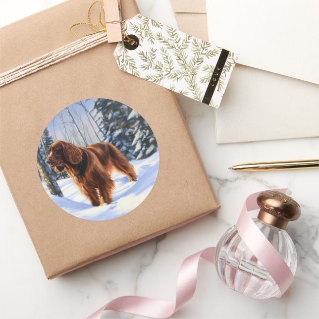 Sticker Rond Irish Setter Let It Neige Christmas (Cadeaux)