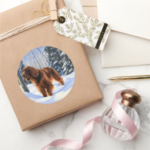 Sticker Rond Irish Setter Qu'il neige Noël