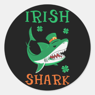 Sticker Rond Irlandais Shark Shamrock St Patrick Day
