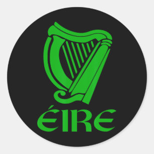 Sticker Rond Irlande Eire Eireann Irish Pride Gaelic Harp St Pa