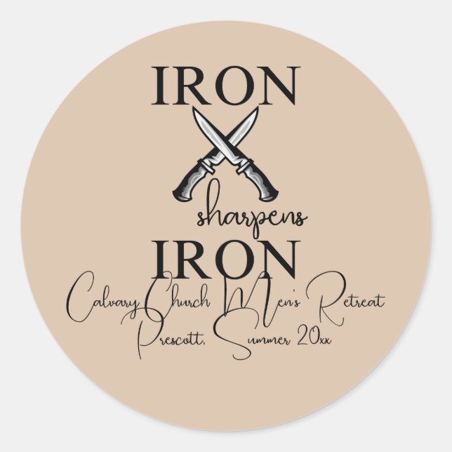 Sticker Rond Iron aiguiseur Fer couteau chrétien (Devant)