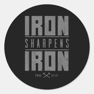 Sticker Rond Iron Sharpens Fer Christian Hommes Bible Écriture 