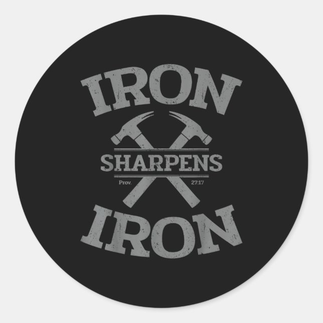 Sticker Rond Iron Sharpens Iron Proverbs 27_17 Gym Workout Men  (Devant)