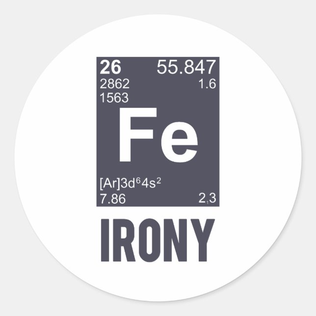 Sticker Rond Ironique élément chimique FE Ironie (Devant)